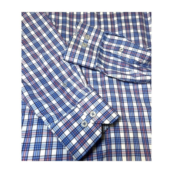 Bugatchi Mens Size Large Classic Fit Blue Plaid Shirt Long Sleeve Button Down - Picture 7 of 10